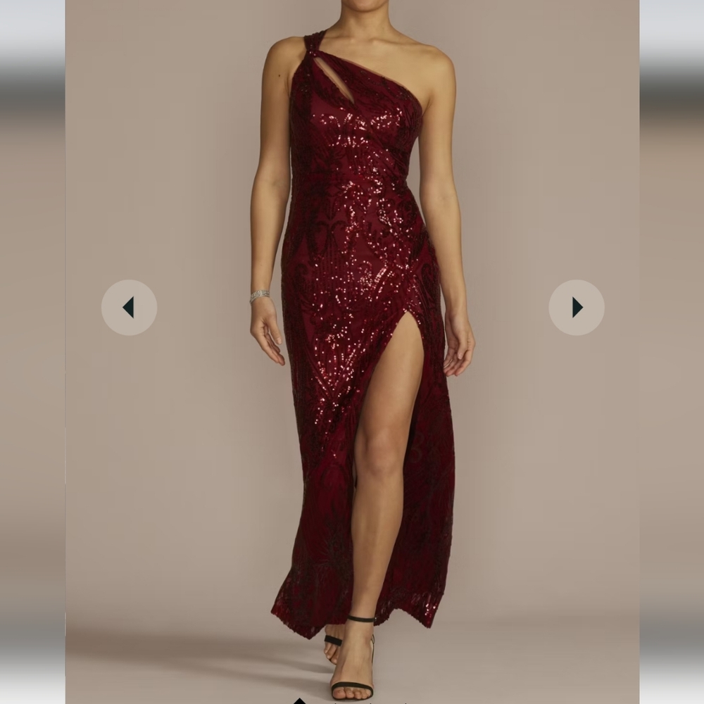 NWT one shoulder sequin sheath with slit